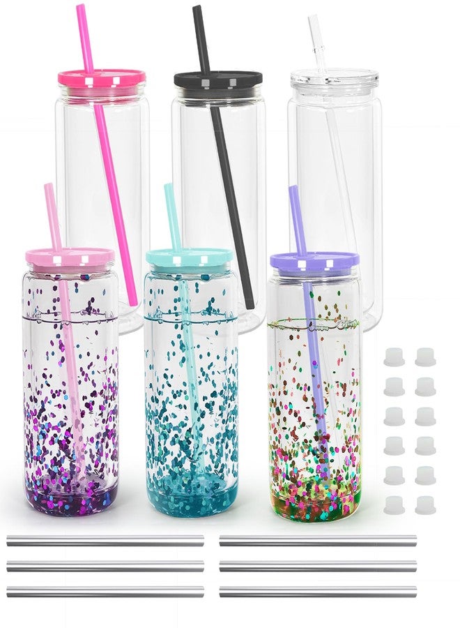 Icesip 16 oz Plastic Snow Globe Tumbler Double Wall Snowglobe Tumbler with Pre Drilled Hole Can with Lids and Straws Plastic Mason Jar Mug for Snow Globe Glitter DIY Gift - Image 1